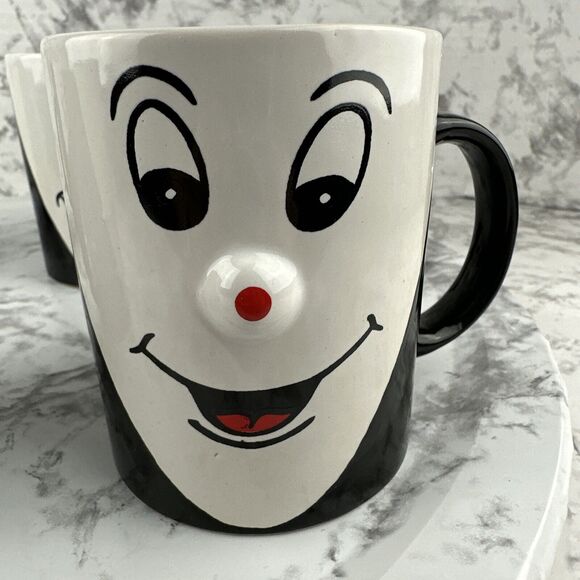 Vintage Funny Face 3D Red Nose Coffee Mug Cup Set of 4 Black White - Picture 3 of 10